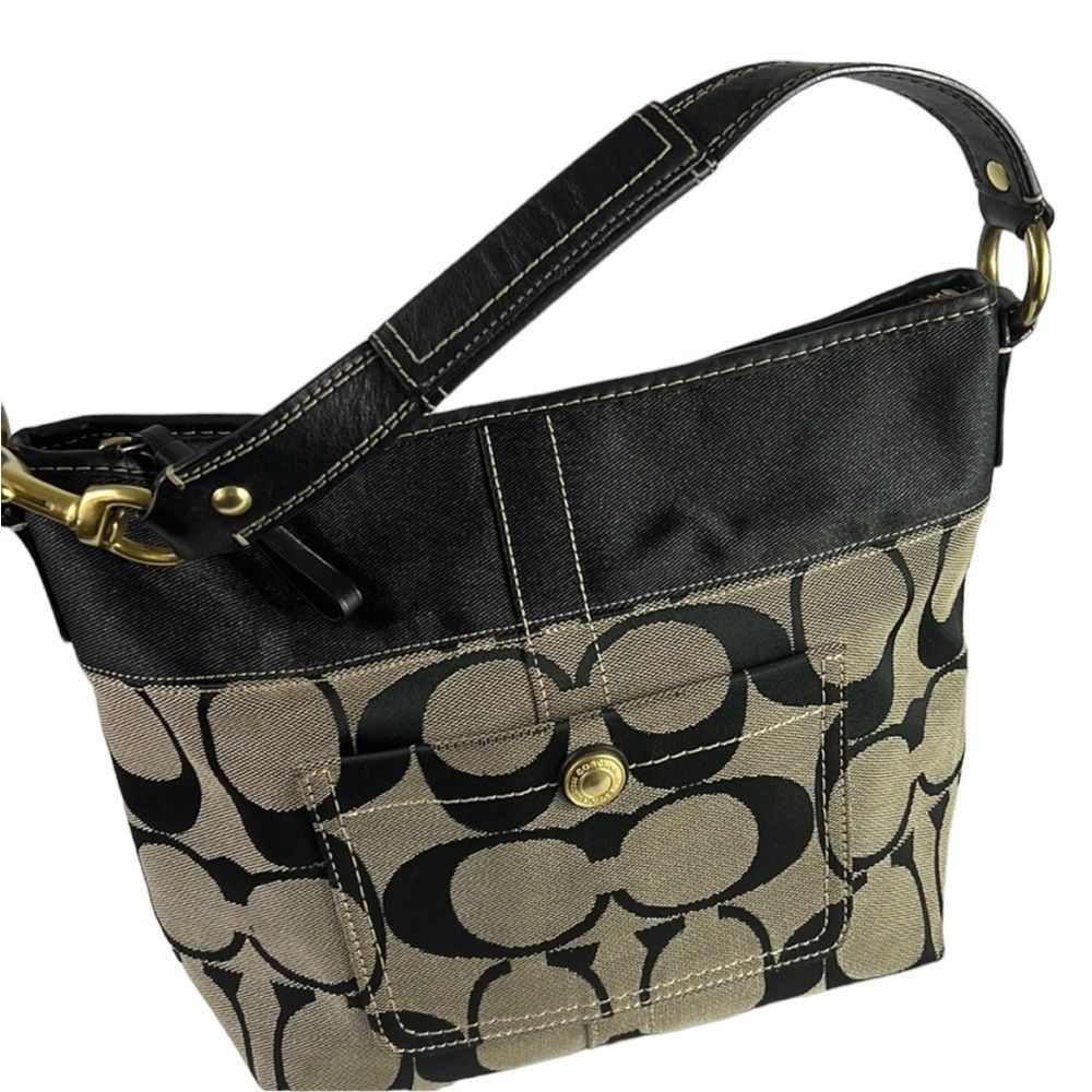Coach signature black canvas shoulder bag purse